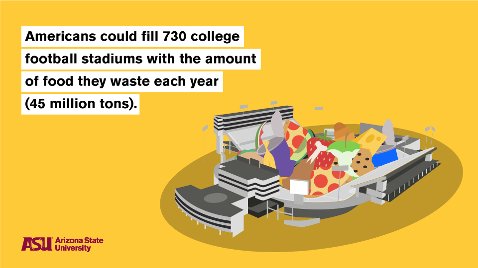 illustration of food waste filling a college football stadium