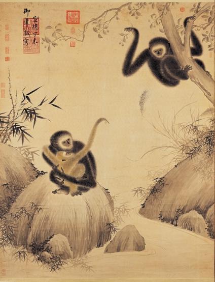 Chinese painting with gibbons