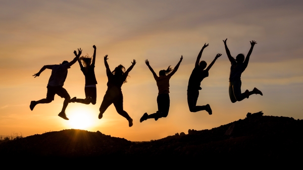 Image of Sun Devils jumping over rocks / ASU brand photo